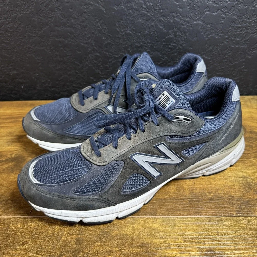 New‎ Balance 990v4 M990NV4 Navy Suede Mesh Running Shoes Mens 14 2A Narrow